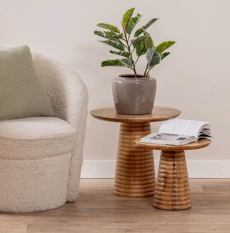 Leitmotiv Bijzettafel Force Striped Groot van Mango-hout in Bruin