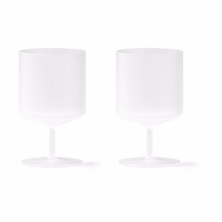Ferm Living Ripple wijnglazen 2-pack wit transparant met gestreept design
