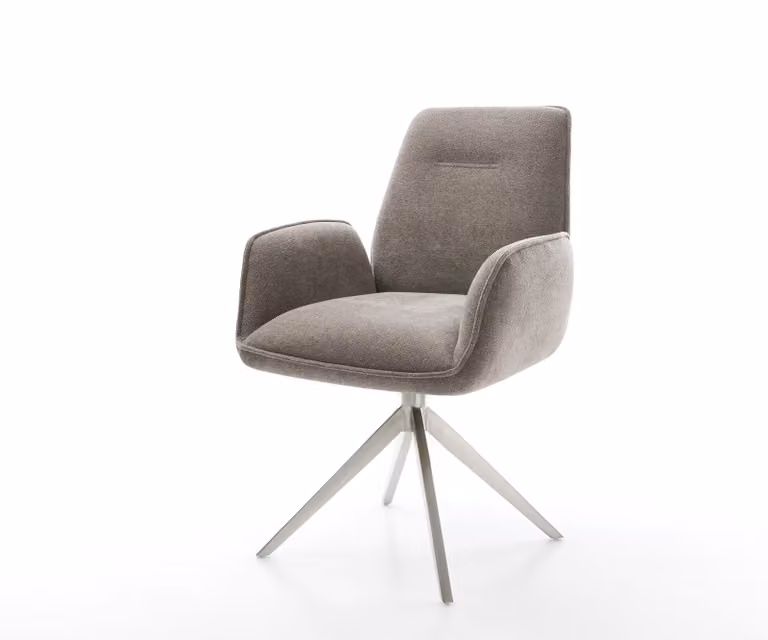 DELIFE Draaistoel Zoa-Flex met zachte gestructureerde stof in beige en een roestvrij stalen kruisframe, 360 graden draaibaar