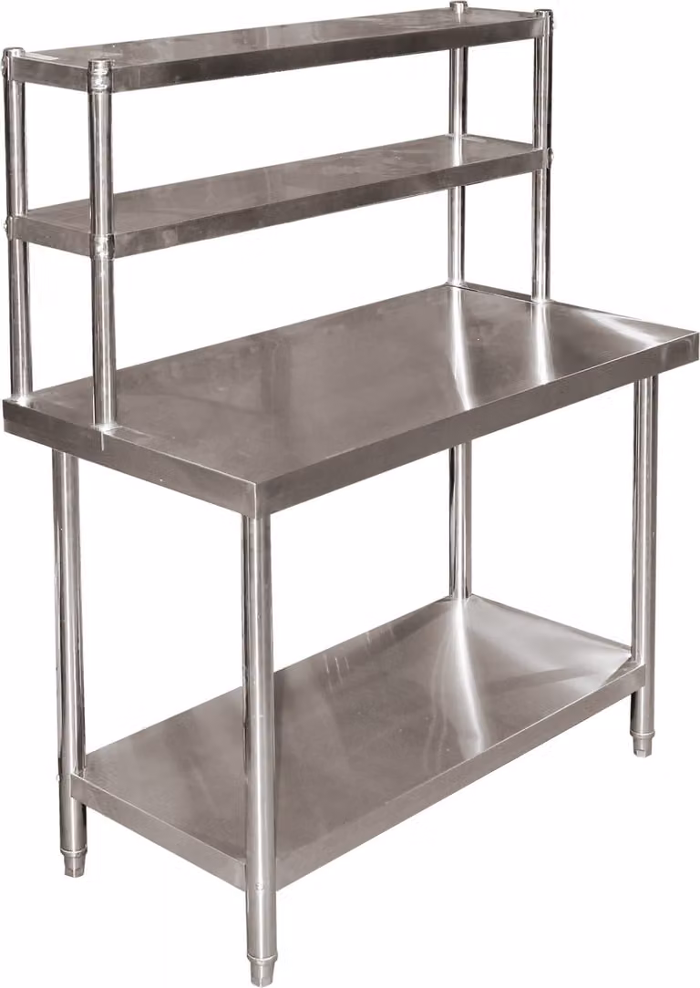 Wiltec roestvrijstalen werkbank met tweelaags rek en in hoogte verstelbare poten, B/D/H: 120 x 60 x 145 cm