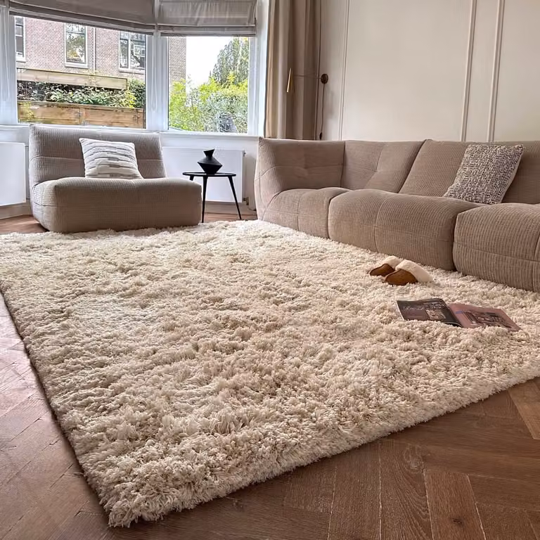 Hoogpolig Vloerkleed Pilo Ivoor Wit Polyester 160 x 230 cm