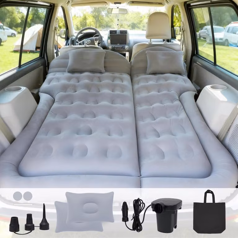 Opblaasbaar SUV-luchtmatras met elektrische pomp voor auto of vrachtwagen, grijs