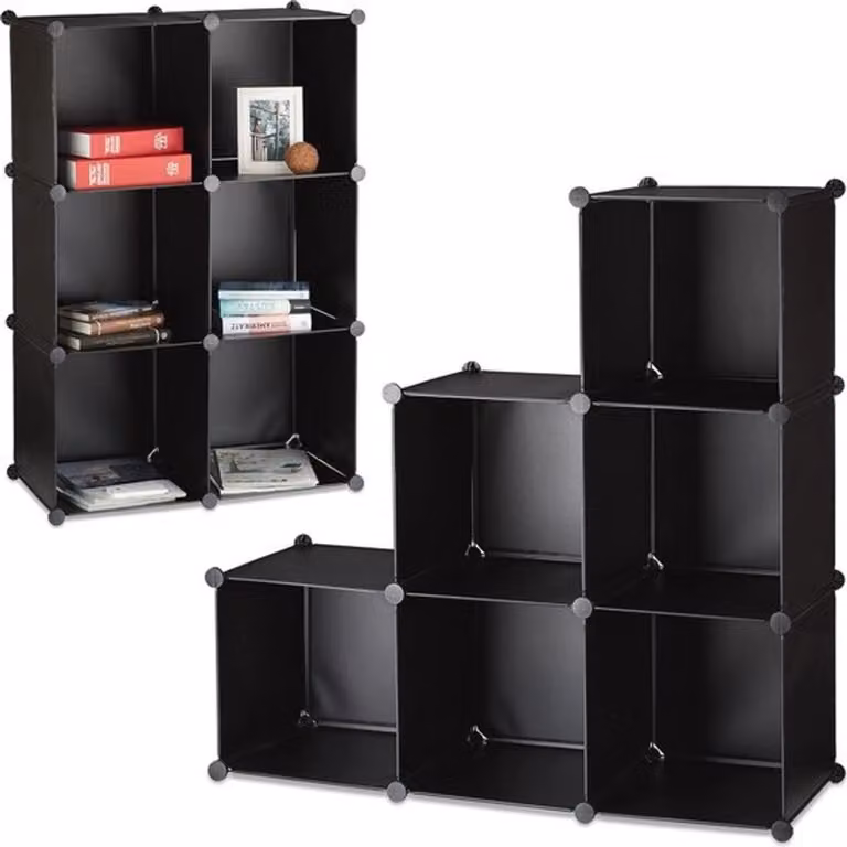 Zwarte opbergkast met 6 vakken als roomdivider en schoenenrek - B/D/H: 110 x 35 x 110 cm