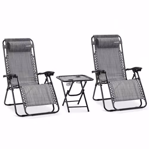 Serenelife Set van 2 Verstelbare Ligstoelen met Bijzettafel, Bekerhouders en Afneembare Kussens - Antraciet