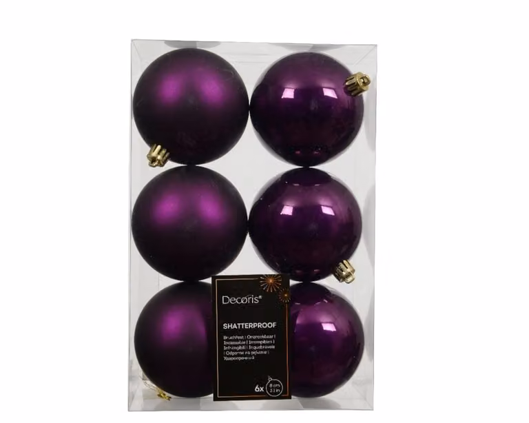 Decoris 6 onbreekbare kerstballen vijg, diameter 8 cm