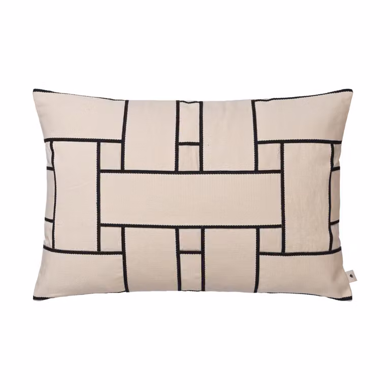 Ferm Living Lattice Offset kussenhoes Off-white-zwart, 40 x 60 cm