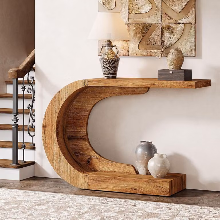 Tribesigns Consoletafel Industrieel - Naturel Bruin - B: 110 cm, D: 35 cm, H: 75 cm