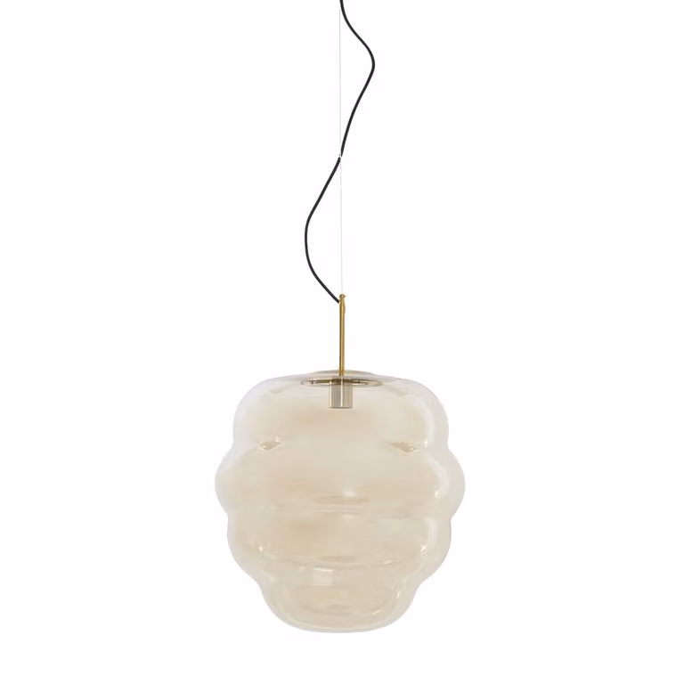 Light & Living Misty hanglamp met amber glas en goud/messing details, Diameter: 45 cm