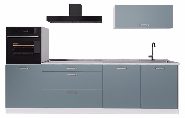 Vicco R-Line Complete keukeneenheid Blauw-grijs/Wit met marmer werkblad, 280 cm