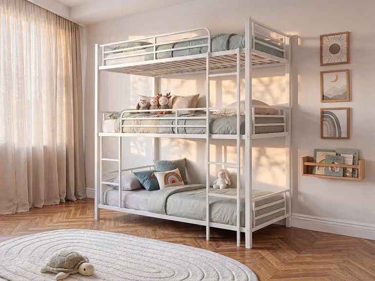 ELOUAN III Dubbel stapelbed met matras, Wit Metaal, B/D/H: 190 x 90 x 205 cm