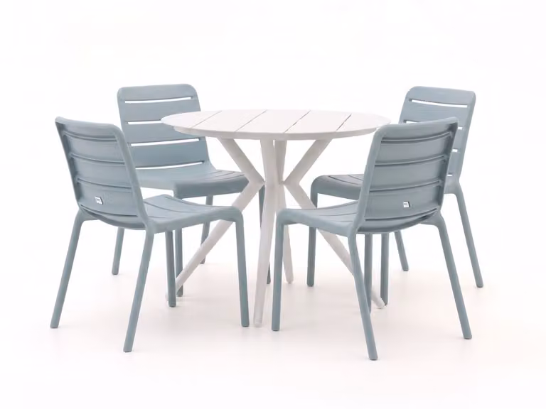 Forza Furniture Diningset Forza voor 4 personen, ronde aluminium tuinset in blauw en wit