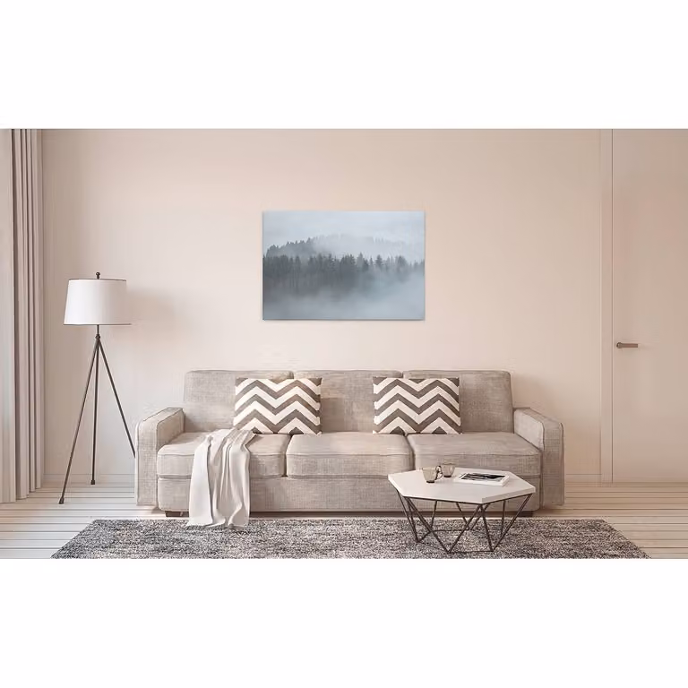 home24 Wanddecoratie Nevel Misty Forest, Grijs, 90 x 60 cm