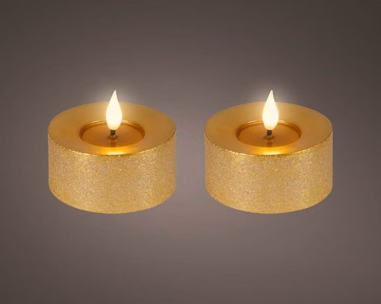 Lumineo Led theelicht met 3D vlam in goud