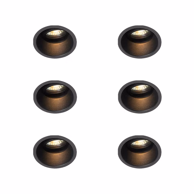 Qazqa Set van 6 moderne ronde inbouwspots zwart - Draai- en kantelbaar metalen accentverlichting