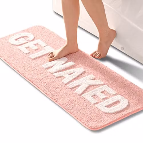 QJHOMO Badkamertapijt Roze & Wit, Zachte Microvezel Douchemat met Antislip, 45 x 120 cm