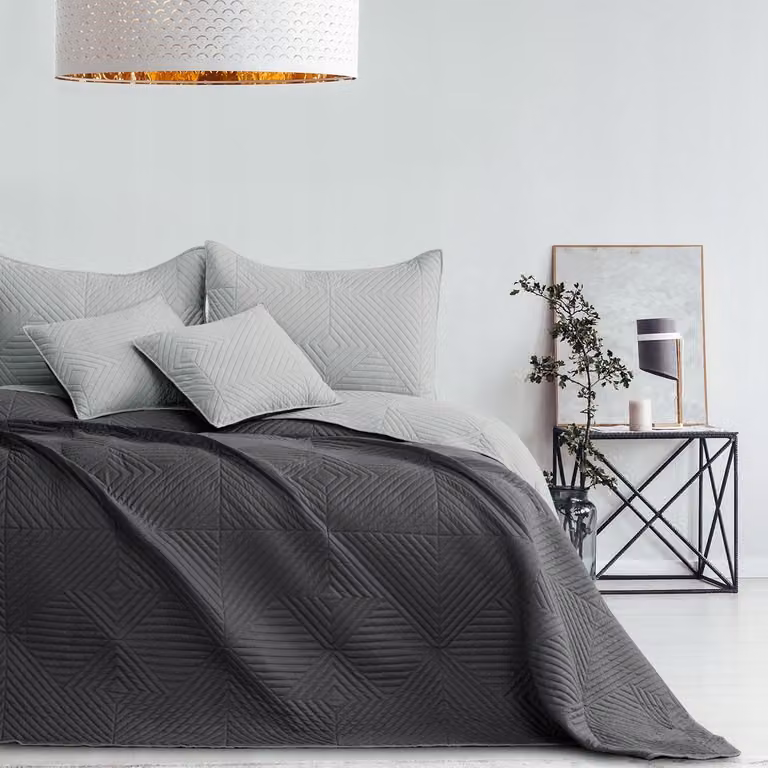 AmeliaHome Gewatteerde sprei - Staalgrijs - 220 x 240 cm - Omkeerbaar