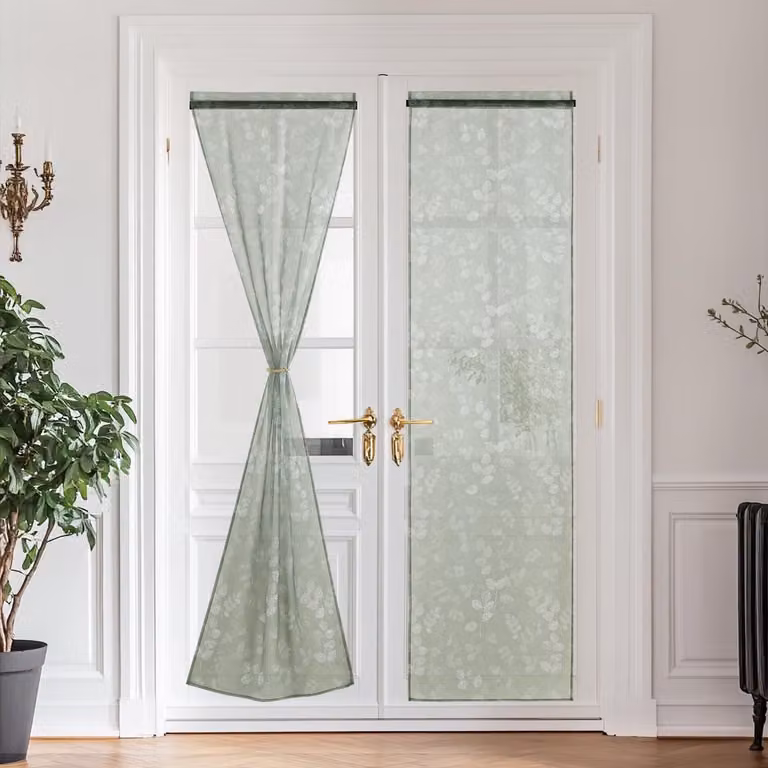 Dailygoods Deurgordijnen 2 Stuks Transparant Voile Groene Print Breedte: 60 cm, Hoogte: 240 cm