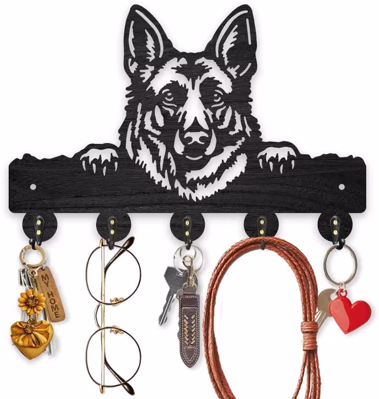 Allecto Sleutelhouder Wandmontage - Houten Design Sleutelhaken en Kledinghanger Rack - Zwart - 30 x 20 cm