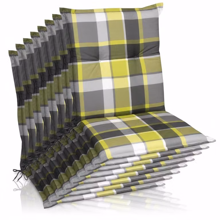 Beautissu Sunny 8-delige set groene geruite tuinstoelhoezen voor fauteuils, 100 x 50 cm