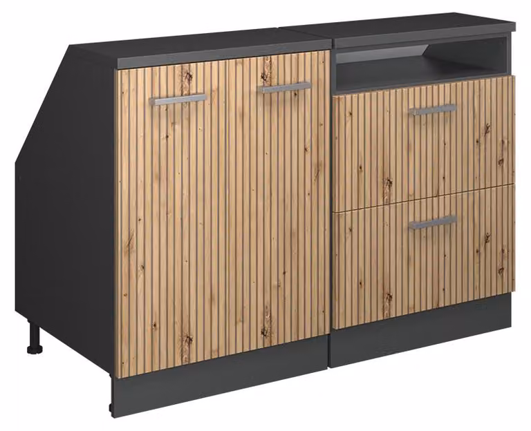 Vicco R-Line Keukenkast voor schuine wand, Set van 2 kastrompen, Artisanaal eiken, Breedte: 120 cm, Diepte: 60 cm, Model 60441