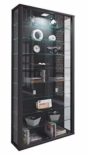 VCM Vitrosa III Wandvitrine met glazen deuren, zwart