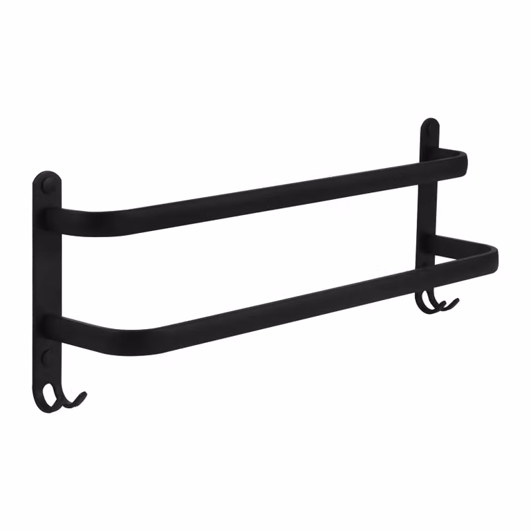QUVIO Handdoekenrek met 2 stangen, Zwart, Breedte: 48 cm