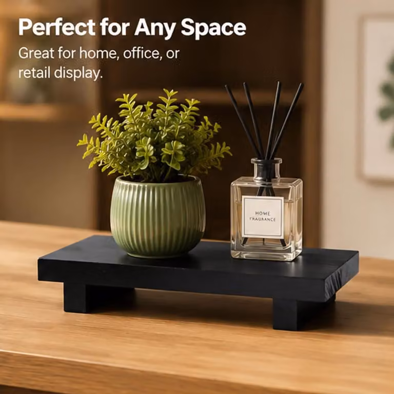 Zwart houten dienblad met pootjes voor cosmetica en decoratie, B/D/H: 22 x 9 x 3,5 cm