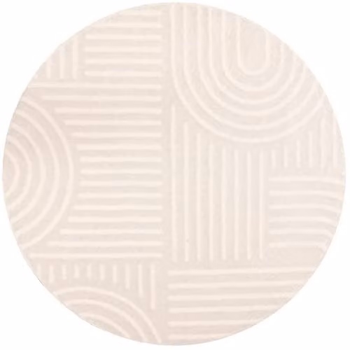 Tesso Living Rond Vloerkleed Wit - Laagpolig Boho Geometrisch Tapijt met 3D-effect