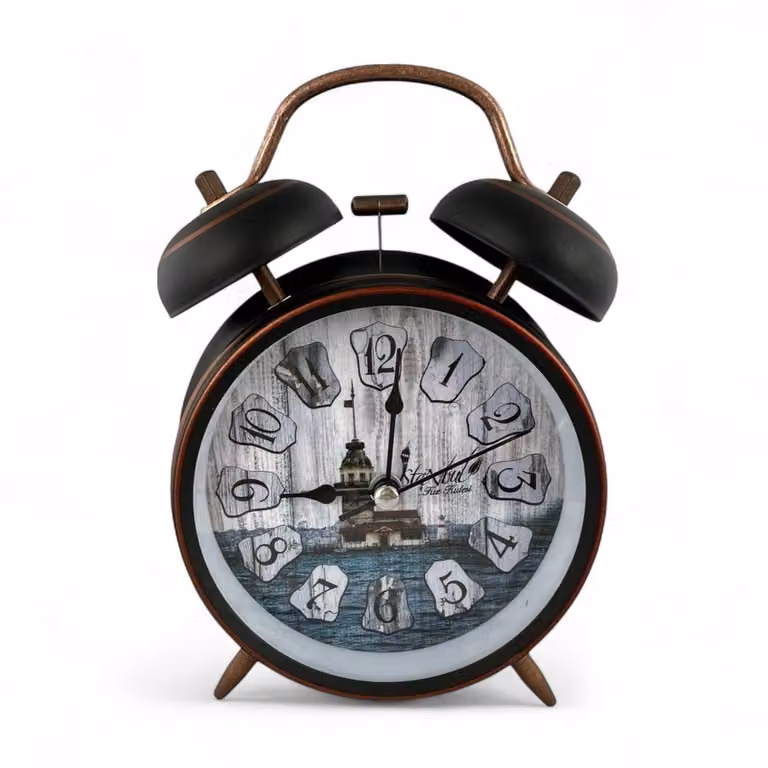 Vintage Tafelklok met Alarmfunctie - Retro Design in Glas en Metaal