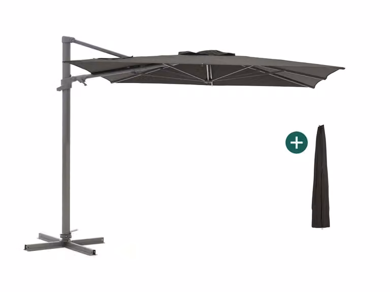 Shadowline Francisco Parasol met zijarm, vierkant, zwart/grijs, B/D/H: 300 x 300 x 208 cm