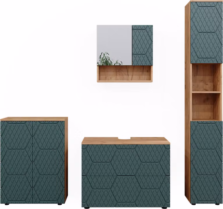 Vicco Irma Badkamermeubel set 4-delig, Groen/Goudkleurig Eiken, Model 47196