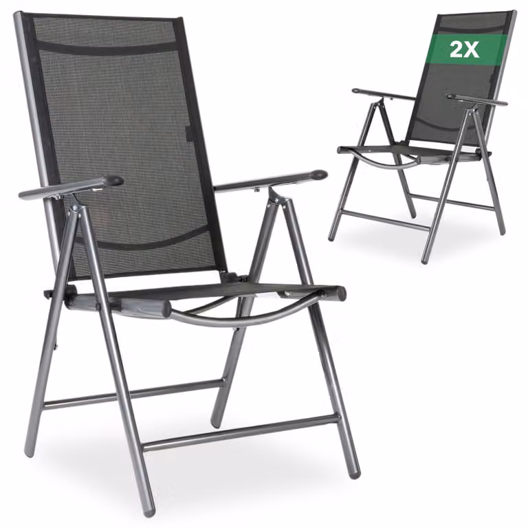 AREBOS Set van 2 Inklapbare Tuinstoelen met Hoge Rugleuning, 7-voudig Verstelbaar, Aluminium, Weerbestendig