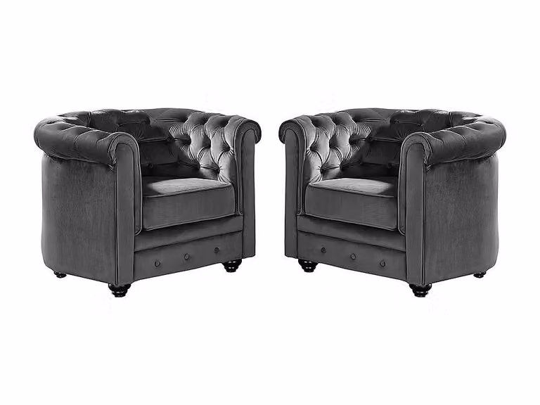 Set van 2 Vente-unique Chesterfield fauteuils in antraciet velours