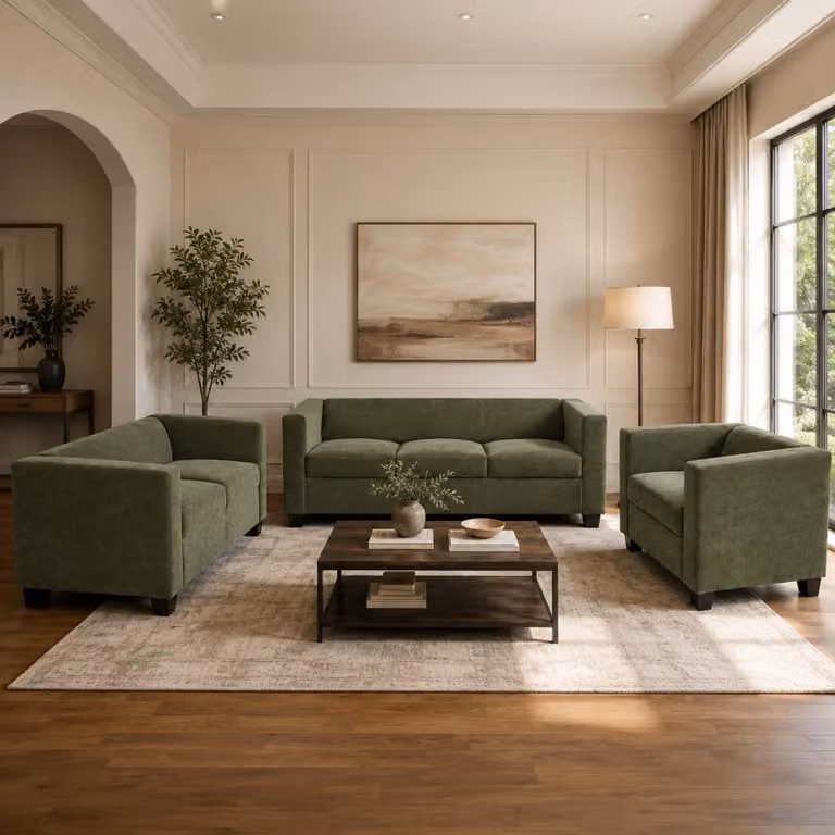 Mendler 3-2-1 Sofa-set Lille loungesofa met Nosag-vering in groene chenille stof