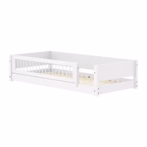 Flexa Montessori-bed laag met barrière achterzijde, wit, B/D/H: 210 x 101 x 47 cm