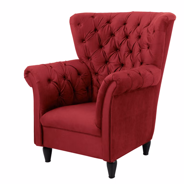 home24 Onoli Fauteuil Rood Velours B: 98 cm, D: 112 cm, H: 90 cm