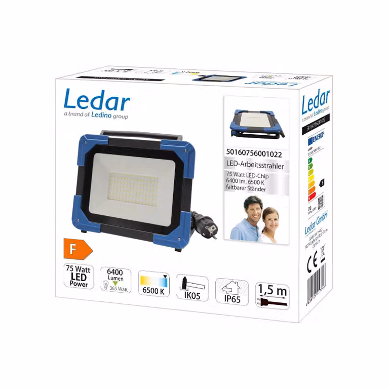 Ledino LED schijnwerper 75W zwart met 6500K koelwit licht en 120 graden stralingshoek