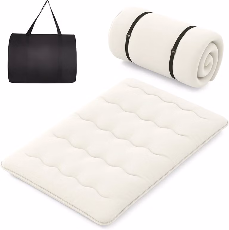 Costway Japanse futon matras met wasbaar overtrek en draagtas, beige, 140 x 200 cm