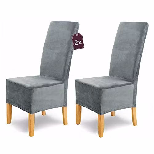 Scheffler-Home Stretch Stoelhoes Puma Velvet Set van 2 Grijs Velours Stoelhoezen