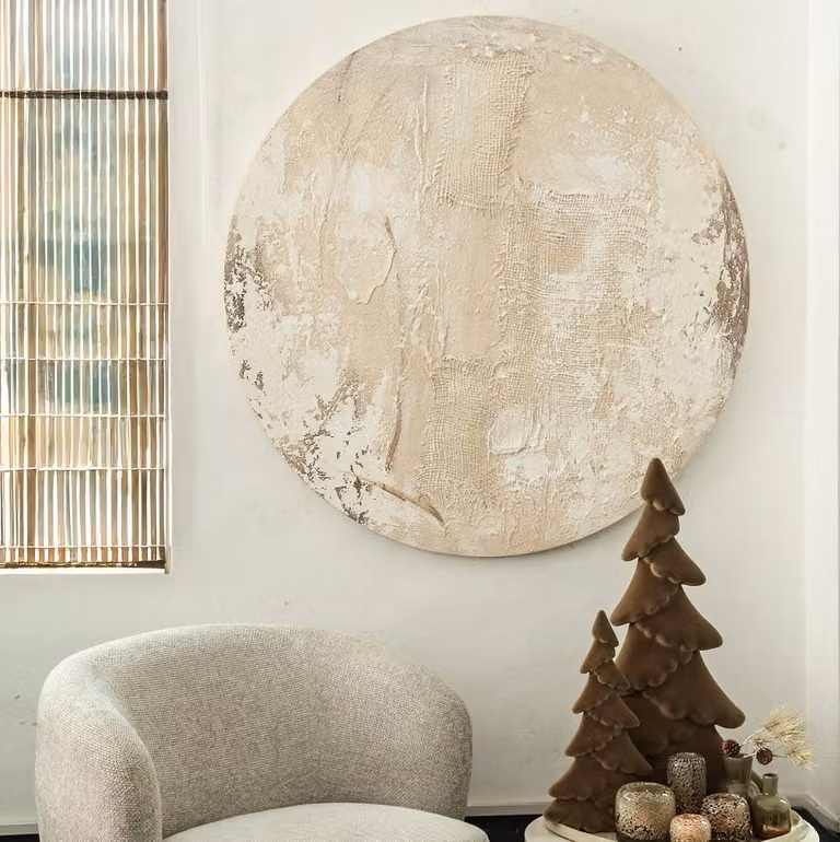 Moti Wandpaneel Creme Canvas Structuur Rond Beige L