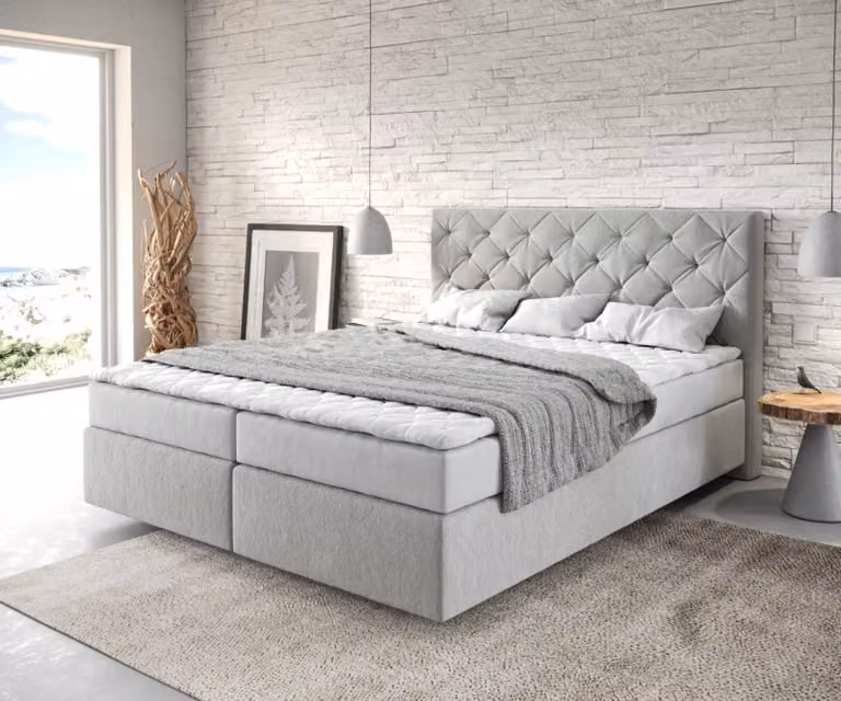 DELIFE Boxspringbed Dream-Great Chesterfield in Zilvergrijs Microvezel B/D/H: 160 x 200 x 40 cm