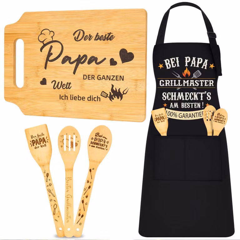Dripio 5-in-1 Papa Grillset met schort, snijplank en 3 spatels voor volwassenen