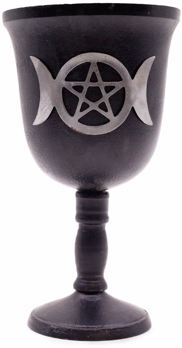 Ancient Wisdom IJzeren rituele beker met Drievoudige maan - H x B: 20 x 11 cm