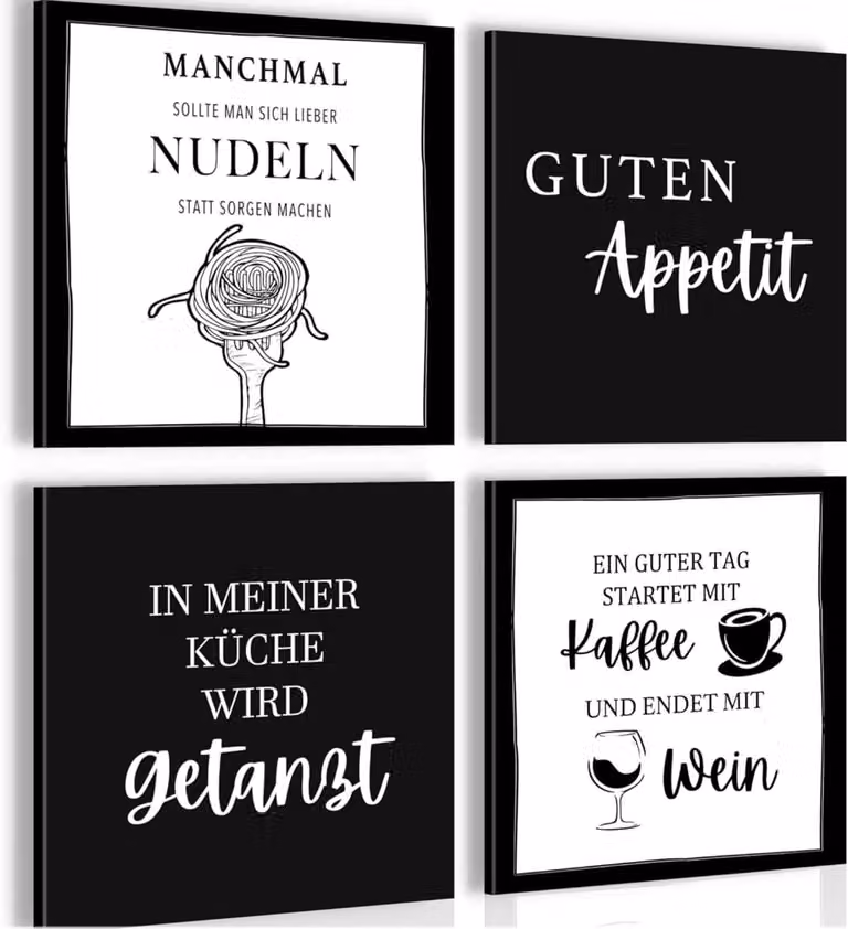 Keuken Schilderij Wanddecoratie Set Zwart Vliesdoek Print 30 x 30 cm