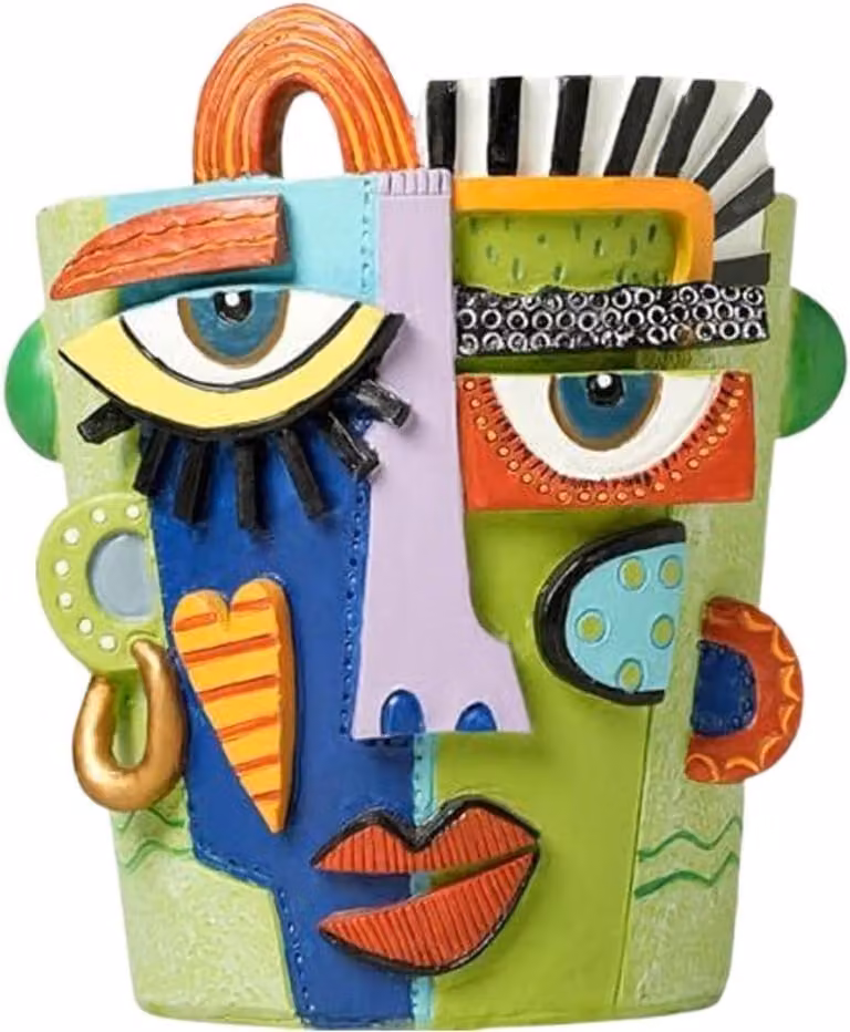 Gezicht Bloempot - Decoratieve Plantenbak met Abstract Kunst Design - Veelkleurig - Hoogte: 15 cm