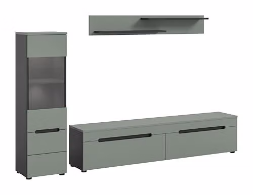 Xonox.home Woonwandcombinatie Canu 3-delig - Basalt grijs en Smoke Green - B/D/H: 221 x 141 x 33 cm