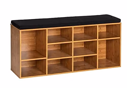 WENKO Schoenenbank Loft met zitkussen, schoenenrek van MDF met bamboe-look, zwart/beige/bruin, B: 103 cm, D: 48 cm, H: 29,5 cm