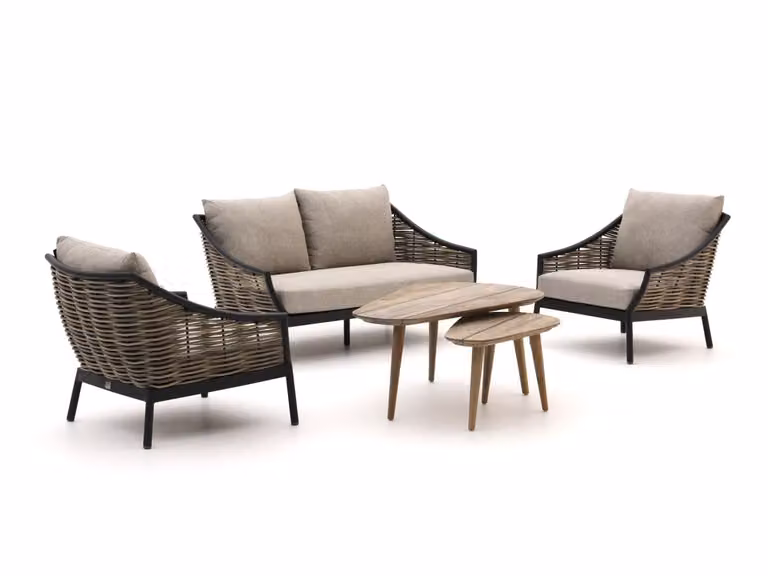 Apple Bee Loungeset voor 4 personen met zwart aluminium frame en beige kussens