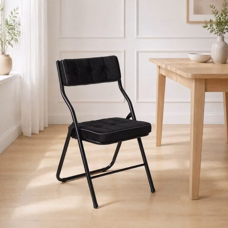 DESMIU Inklapstoel met Gevulde Zitting en Rugleuning, Zwart Staal, B/D/H: 46 x 47 x 80 cm