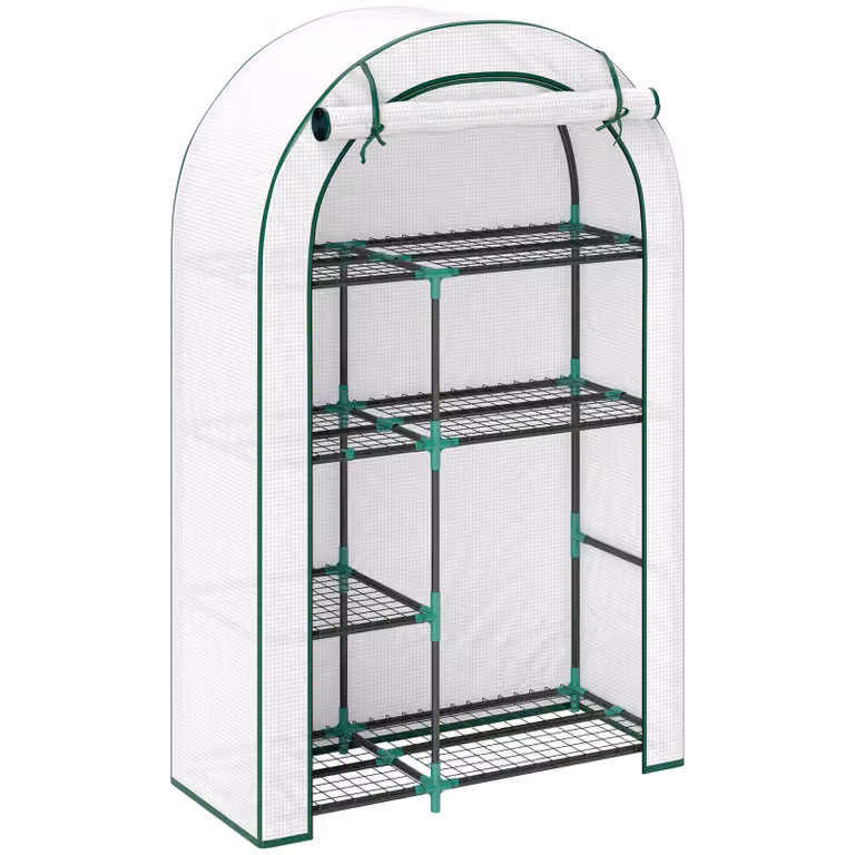 Outsunny Kweekkas met 4-laags 140g/m² kunststof afdekking en roldeur, Wit, B/D/H: 100 x 45 x 160 cm